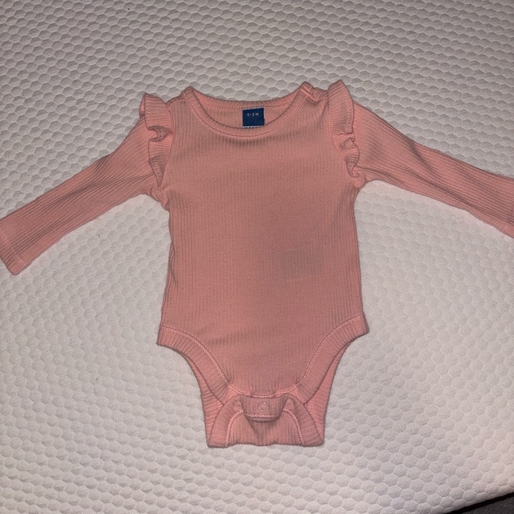 Old Navy Peach Pink Ruffle-Shoulder Ribbed One-Piece